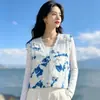 Cárdigan Suéter de Punto Tejido a Mano con Teñido Anudado de Yunnan y Guizhou para Mujer, Otoño/Invierno 2026, Ropa de Abrigo de Manga Larga, Top Corto Tejido
