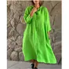 Enviado 2026 Roupas Femininas Transfronteiriças Estação Independente AliExpress Novo Vestido Longo Feminino Botão Cor Sólida Europeu Americano