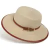 Sombrero de Paja Retro de Estilo Francés de Copa Plana para Mujer, Salida de Verano, Elegante Estilo Británico, Ala Ancha, Sombrero de Paja para Sol de Playa