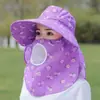Chapéu de Sol de Verão Feminino Protetor Solar Xale Cobertor de Rosto Cobertor de Rosto para Montaria Chapéu de Aba Larga Máscara Chapéu de Colher Chá Cereja Pequena Dobrável