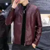 Chaqueta de Cuero Casual Gruesa con Forro de Lana para Hombre, Nuevo Estilo Otoño e Invierno, Corte Ajustado, Chaqueta de Cuero Elegante, Color Sólido, Abrigo Cálido