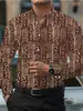 Camisa de diseño degradado vintage, chaqueta camisa casual de manga larga con bloques de color, camisa de hombre vintage estampada con cuello de solapa