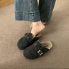 Zapatos peludos de suela gruesa Zapatos cálidos de algodón con forro polar Pantuflas medias Baotou Ropa exterior para mujer Zapatos Birkenstock de lana cachemira Invierno para mujer