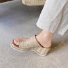 Sandalias de cuña de 7 cm con clip para los dedos de paja para mujer, para el verano exterior, no cansan los pies, chanclas romanas para vacaciones en la playa, que aumentan la altura, de moda