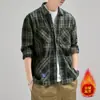 Camisa chaqueta de alta gama, elegante, a cuadros retro, algodón puro, resistente, engrosada, con forro polar para hombre, manga larga, para otoño e invierno