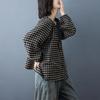 Moda Nueva Otoño/Invierno 2026 Cárdigan Camisa de Punto Grueso con Volantes y Mangas Raglán de Cuadros Holgado Versátil para Mujer