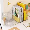 Estante de livros de mesa em acrílico transparente, ideal para estudantes, organizador de arquivos e porta-canetas.