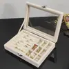Caja de almacenamiento de terciopelo para joyas, organizador para anillos, pendientes, pulseras, collares y otros accesorios, diseño simple y moderno con ventana transparente