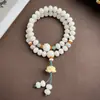 Nuevo Estilo Chino Pulsera de Raíz de Bodhi de Jade Blanco Doble Círculo Cuentas de Manzana Cuentas Budistas de Mano Pulsera Juguete para Hombres y Mujeres Rosario al por Mayor