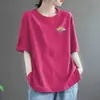Camiseta de Manga Corta de Imitación de Algodón para Mujer Verano Nueva Holgada Talla Grande para Chicas Gorditas Top Adelgazante que Cubre la Barriga Oculta Imperfecciones Camiseta de Media Manga