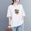 2026 Nova Moda Verão Feminina Comércio Exterior Ombro Normal Manga Curta Camiseta, Top Versátil Soltinho, Tamanho Grande Camiseta de Meia Manga