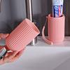 Vaso para Enjuague Bucal Casual Tubo de Almacenamiento para Cepillo de Dientes y Pasta Dental Caja de Cepillo de Dientes Rayada Portátil para Viaje Vaso Lavador con Cordón Cilindro para Dientes