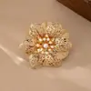Anillo de Moda Vintage de Doble Capa con Flor Grande Incrustada y Perla de Imitación, Diseño de Nicho para Mujer
