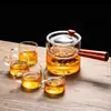 Bule lateral, infusor de chá de vidro, fogão elétrico de cerâmica, chaleira de chá resistente a altas temperaturas, cabo de madeira, bule individual, filtro e conjunto de chá para preparar chá chinês