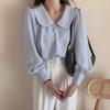 Camisa Retro de Cuello Peter Pan Estilo Francés para Mujer, Nuevo Diseño Otoño Temprano 2026 con Mangas Abullonadas, Top Versátil y Elegante