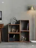 Gabinete de Celosía de Madera Maciza de Combinación Libre Nogal Negro Esquina Redondeada Librero Mesa Lateral Minimalista Moderna Sala de Estar Mesa de Noche Dormitorio