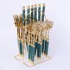 Comércio Exterior Transfronteiriço Padrão Mármore Aço Inoxidável Faca Garfo Colher Conjunto de 24 Peças Talheres Ocidentais Faca de Churrasco Garfo Suporte de Armazenamento Caixa de Presente