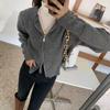 Cardigan de punto grueso GAGD otoño e invierno para mujer, holgado, adelgazante, casual, con doble cremallera, top de cárdigan de punto
