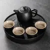 Conjunto de Chá Kung Fu com Bandeja, Conjunto Pequeno, Um Bule e Quatro Xícaras, Portátil para Casa, Dormitório, Hotel, Design Simples