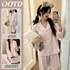 Algodão Nuvem Manga Longa Renda Doce Francesa Alto Padrão Estilo Pequeno Chanel Pijama para Mulheres Vestuário para Casa Usável na Primavera e Outono
