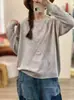 2026 Otoño Invierno Nuevo Suéter Jacquard Hueco Cuello de Encaje de Lana Manga Larga Holgado Tejido Base Superior Mujer