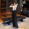 Traje de Pantalón de Tirantes de Cintura Alta para Mujer 2025 Verano Nuevo Moda Casual Negro Recto Suelto Pierna Ancha Conjunto de Dos Piezas