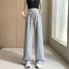 Calça esportiva de algodão puro estilo banana para mulheres, calça casual fina de verão reta justa solta, cintura alta elástica primavera-outono calça de perna larga