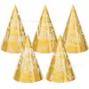 Chapéus de Festa Pontudos Dourados e Prateados, Chapéus de Bolo de Aniversário para Adultos e Crianças, Chapéus de Papel de Fantasia de Aniversário Descartáveis
