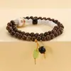 Nuevo Pulsera de Sándalo Dorado de Seda Estilo Chino con Garra de Gato Raíz de Bodhi Doble Círculo Cuentas de Buda Literario Juguete Pulsera de Madera Estilo Antiguo para Hombres y Mujeres
