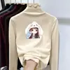 Ropa interior de felpa para niñas Otoño Invierno Nuevo Estilo Cuello medio alto fruncido Elegante Cálido Top interior para niños medianos y grandes Manga larga