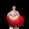 Leque de Seda para Dança Leque de Dança Grande Dupla Face Cor Vinho Tinto Gradiente Camadas Dança Clássica Leque Wanjiang Leque Jiaozhou Yangko