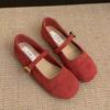 Zapatos Mary Jane de Gamuza Estilo Francés 2025 Retro Suave Nuevo Estilo Suela Suave Punta Redonda Boca Plana Baja Correa Única
