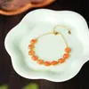Pulseira em Prata de Lei S925 com Cravação de Cereja Vermelha do Sul, Cubo de Açúcar Vermelho, Novo Estilo Chinês, Sensação de Alto Padrão, Atacado, Tendência Nacional, Ajustável para Mulheres