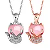 Pingente de raposa de cristal rosa, venda imperdível, pedra de hibisco, cristal rosa, amor, raposa, pingente, colar, corrente de clavícula de raposa fofa