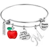 Pulseira de Letras Maçã Europeia e Americana, Fashion, Simples, Personalizada, Retrô, Joia com Pingente Criativo, Presente para o Dia dos Professores para Mulheres