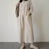 Novo Vestido de Mistura de Algodão para Primavera e Outono, Versátil Soltinho Plus Size Roupas Femininas, Confortável Vestido Midi de Algodão e Linho com Mangas Longas