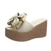 Sandalias de Comercio Exterior Talla Grande Zapatillas de Suela Gruesa con Lazo para Mujer Calzado de Verano Exterior Zapatillas de Plataforma con Tacón de Cuña Zapatillas Casuales de Tacón Alto