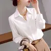 Camisa Blanca de Satén para Mujer Manga Larga Primavera Talla Extra Diseño Holgado Temperamento de Nicho Capa Interior Camisa Base Top