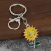 Popular Transfronterizo Metal de Gama Alta Llavero con Pedrería Planta de Girasol Árbol Flor Colgante para Mochila Pedido por Lotes