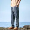 Pantalones Anchos Americanos para Hombre, Pantalones Trendy de Marca Rectos Holgados con Cordón, Cintura Elástica Pantalones que Arrastran el Suelo