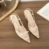 Sandálias de Salto Agulha com Tiras e Fivela, Bico Fino, Bico Fechado, Costas Abertas, Tecido de Renda, Moda Estilo Coreano, Novidade Verão 2026