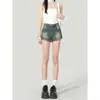 Shorts Jeans Vintage para Mulheres, Tendência de Verão Novo Estilo Americano Retrô Cintura Alta Elástico Emagrecedor Perna Larga Hot Pants