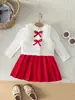 Comercio Exterior Transfronterizo Otoño/Invierno Nuevo Conjunto de Tres Piezas para Niñas Elegante Chaleco Grueso con Felpa Interior Camiseta Base Falda Plisada Roja Fabricante