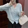 Cárdigan de Punto con Encaje Empalmado y Cuello en V Estilo Coreano para Mujer 2025 Otoño e Invierno Nuevo Suéter Base Holgado con Chaqueta para Mujer