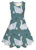 Vestido Casual de Verano Europeo y Americano con Estampado Digital 3D para Niñas, Cuello Redondo, Sin Mangas, Dibujo Animado de Cisne Blanco, Elegante Vestido de Princesa