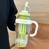 Vaso de agua grande a prueba de roturas, portátil, elegante vaso para hielo con pajilla, resistente a altas temperaturas, plástico de grado alimenticio, lindo regalo