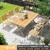 Conjunto de mesa e cadeiras em liga de alumínio e composto de madeira para pátio e terraço externo, estilo nórdico, resistente ao sol, uso em jardim, exclusivamente para vendas transfronteiriças