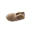 Sapatos Peludos Estilo Doce com Laço de Pérola para Meninas Sapatos de Algodão Quente com Pelúcia de Inverno para Crianças Slip-on Solado Macio Antiderrapante