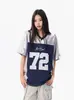 Camiseta Retro Americana con Estampado de Letras, Cuello en V, Manga Corta para Mujer, Tendencia de Verano, Parche de Marca, Malla, Holgada, Deportiva, Manga Media