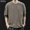 Camiseta de manga larga a rayas suave y cómoda para hombre, nuevo estilo otoño 2026, corte holgado, talla grande, ropa casual moderna de alta gama